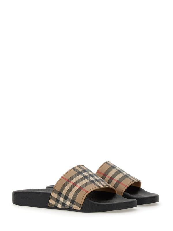 Burberry Beige Checked Slides