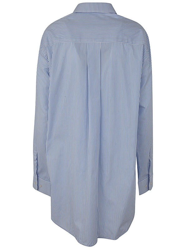 Flap Pocket Pinstripe Shirt Dress