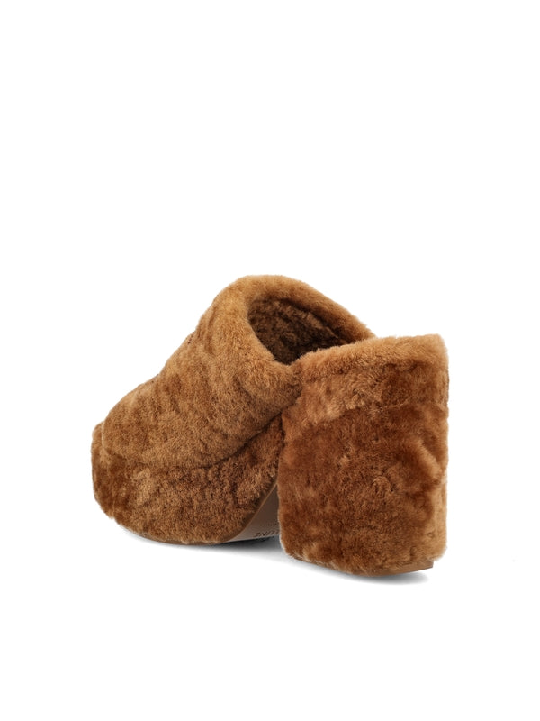 Triomphe Logo Shearling Platform Sandal Heels