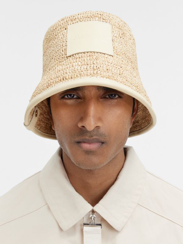 Bob Soli Logo Patch Raffia Bucket Hat