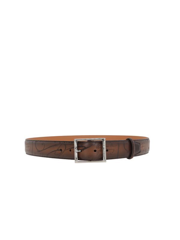 Square Buckle Lettering Leather Belt