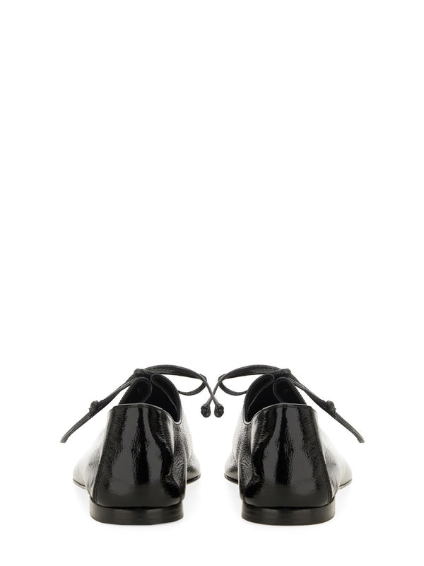 Black Lambskin Lace-Up Flat Shoes