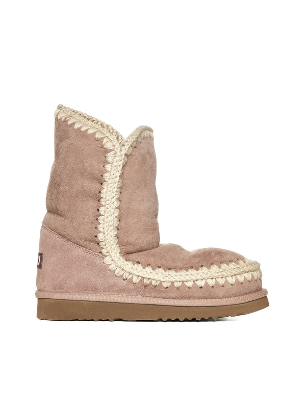 Beige Leather Mid Boots