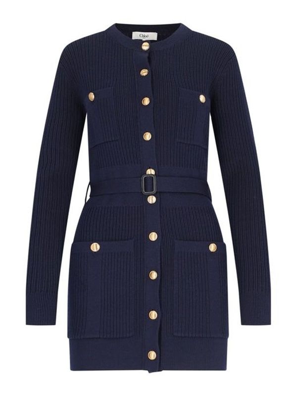 Belt Wool Blend Cardigan Mini Dress