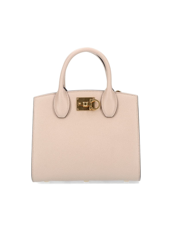 FERRAGAMO - Studio Gancini Buckle Leather Tote Bag - Jente
