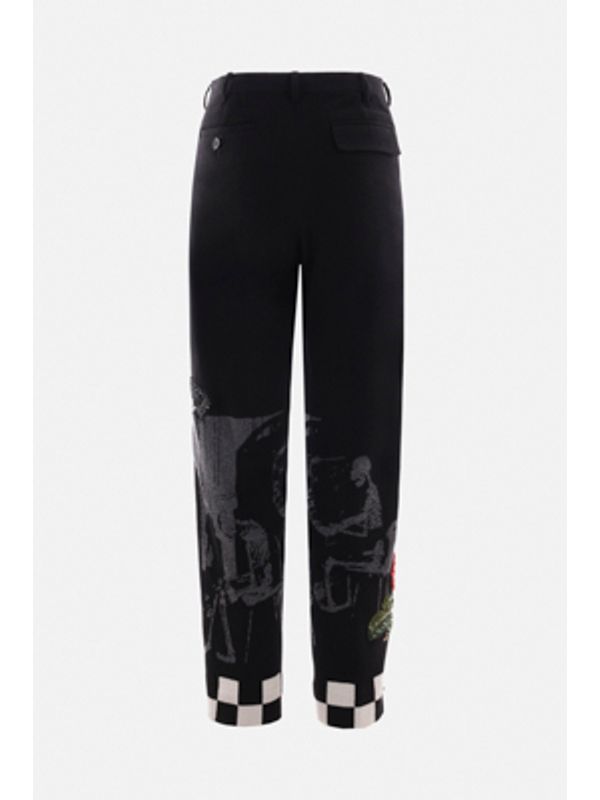 Graphic Printed Sequin Embroidered Wool Silk Pants