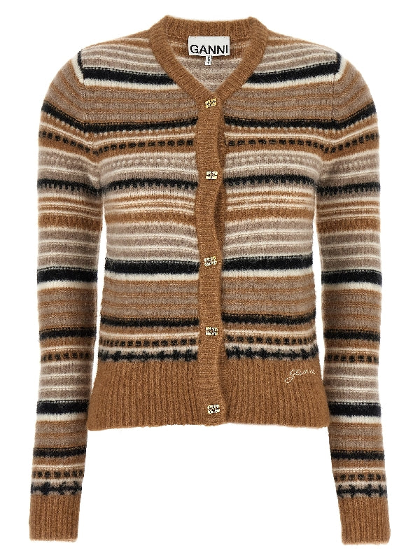 条纹羊驼混纺开衫