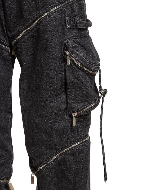 Zip Detail Denim Cargo Pants