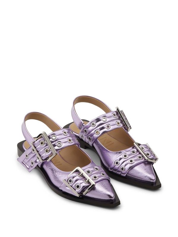 Buckle Ornament Metallic Flat Shoes