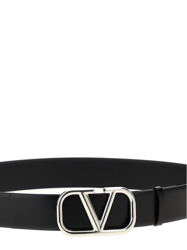 V Logo Buckle Leather Belt