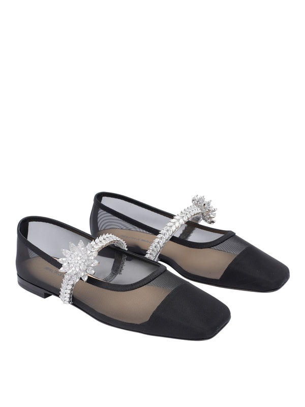 Flower Crystal Mesh Flat Shoes