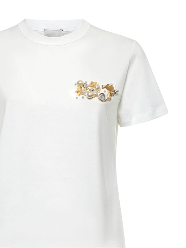 Pearl Detail Cotton Short Sleeve T-Shirt