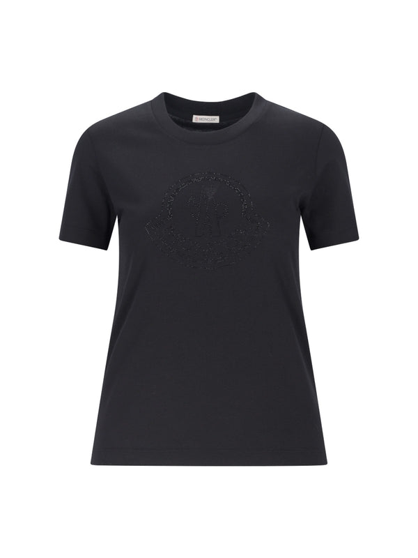 MONCLER - Rhinestone Logo Short Sleeve T-Shirt - Jente