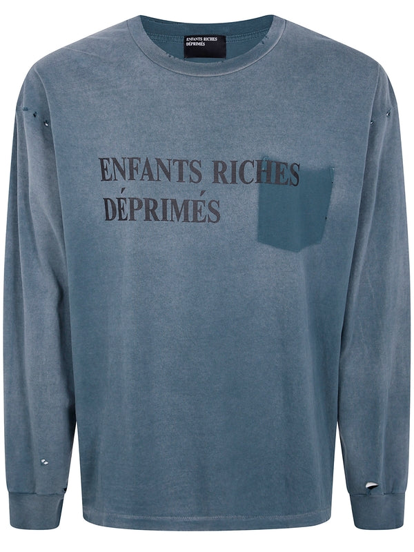 Distress Logo Cotton Long Sleeve Top