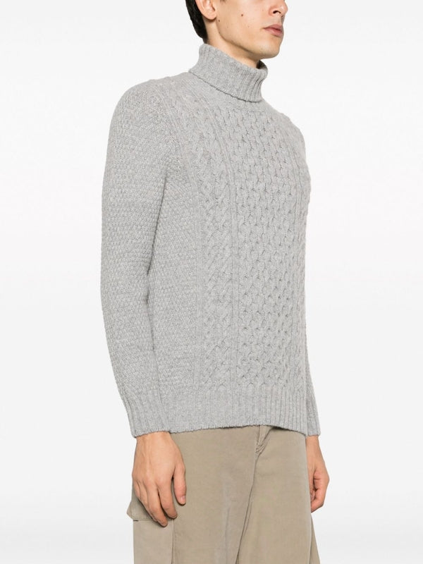 Cable High Neck Wool Knit