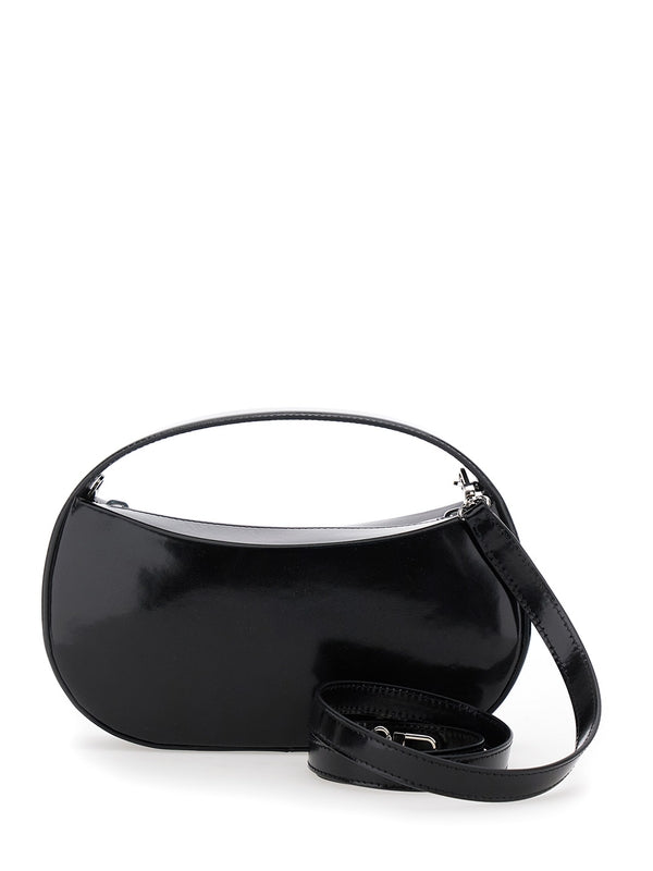 'Sound Swipe Small' Black Handbag with Logo Detail in Leather Woman Tote Bags