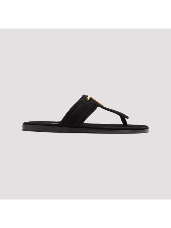 T Logo Calfskin Flip-Flops