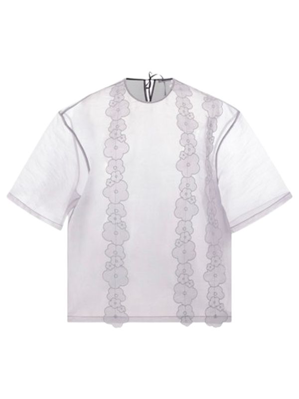 Flower Embroidery Nylon Short-Sleeve T-Shirt