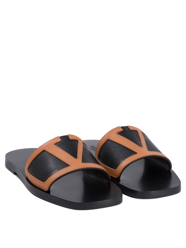 V Logo Leather Slides