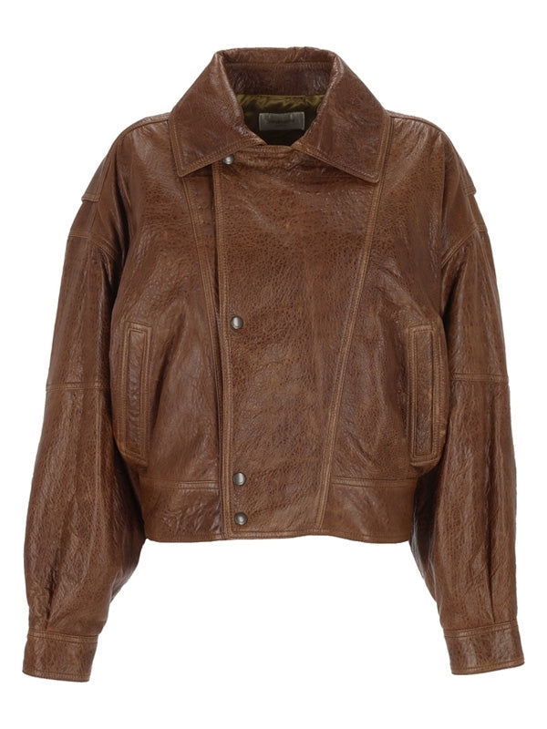 Saint Laurent Brown Leather Bomber Jacket