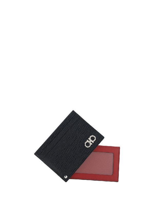 FERRAGAMO - Metal Gancini Leather Card Wallet - Jente