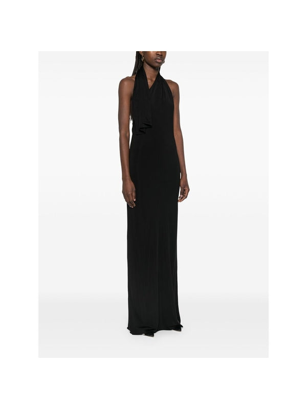 Asymmetric Drape Scoop Neck
  Long Dress