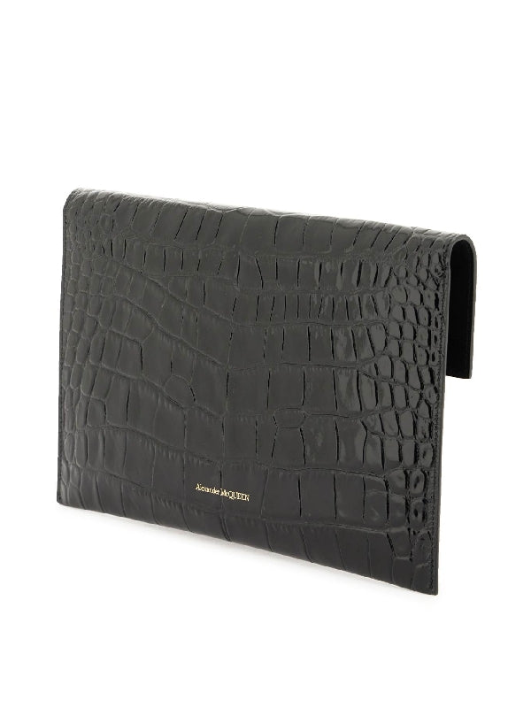 Skull Croc-effect Leather Clutch Bag - Jente