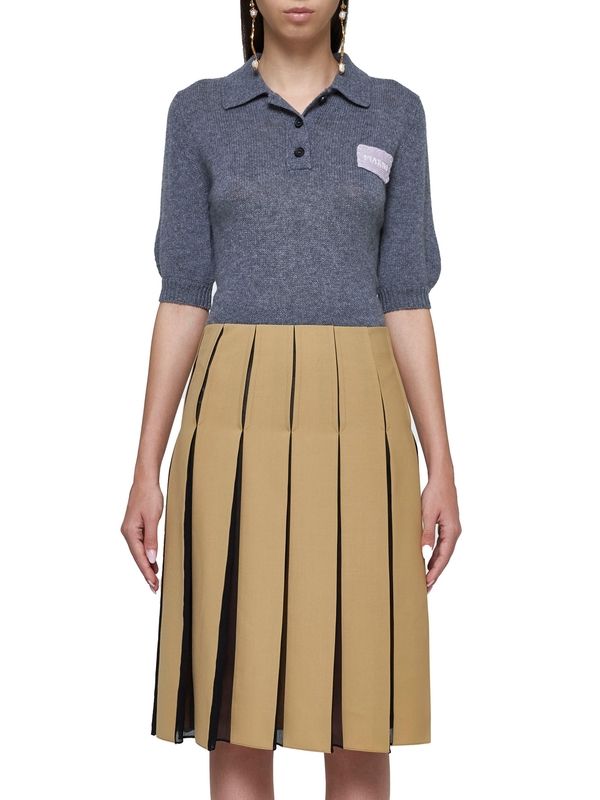 Two-Tone Pleats Midi Skirt