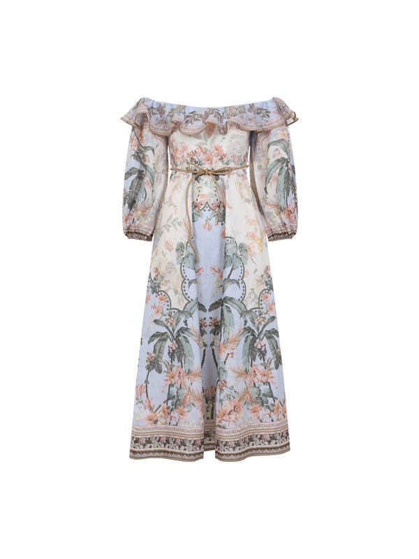 Wylie Flower Pattern Linen Dress