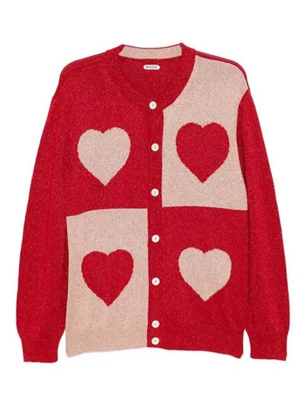 Jacquard Heart Pattern Cardigan