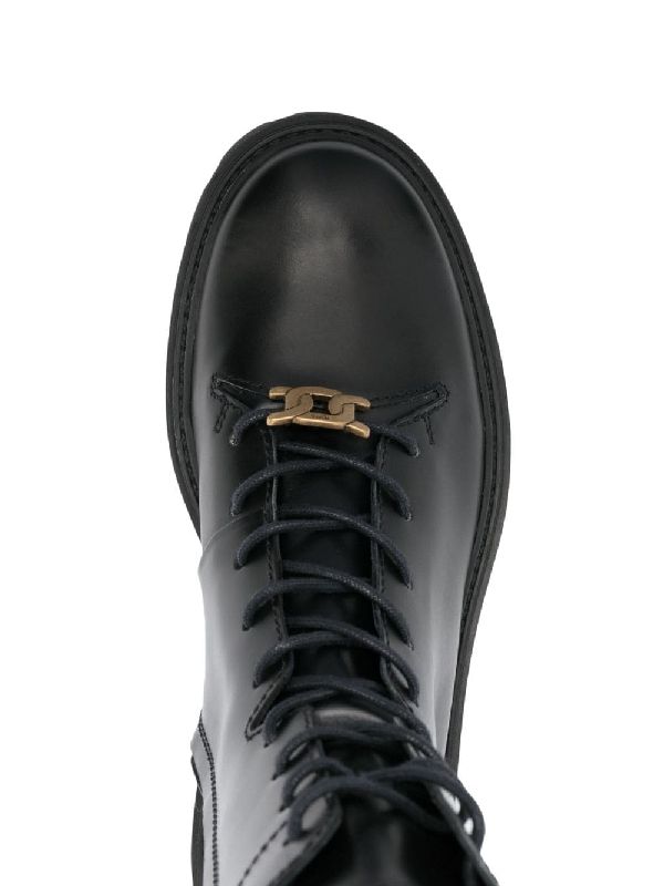 Chain Detail Leather Lace-Up
  Boots