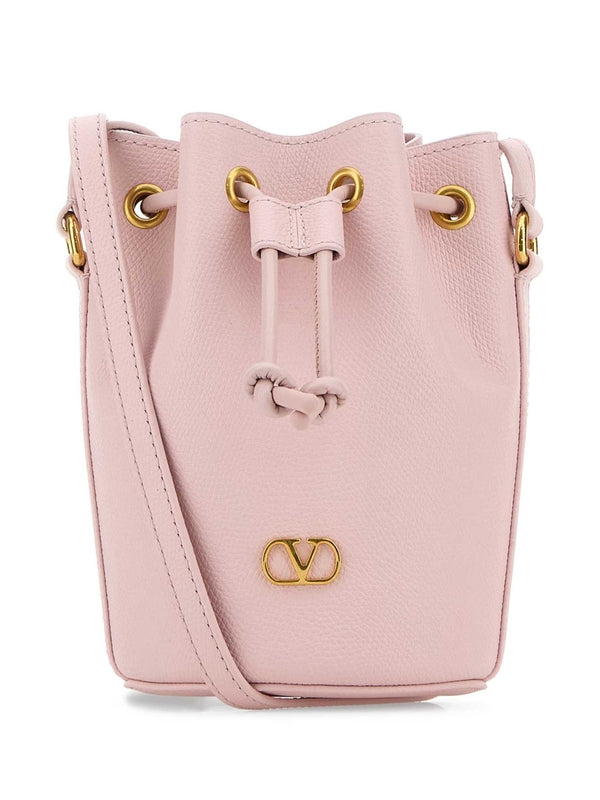 V Logo Leather Bucket Bag