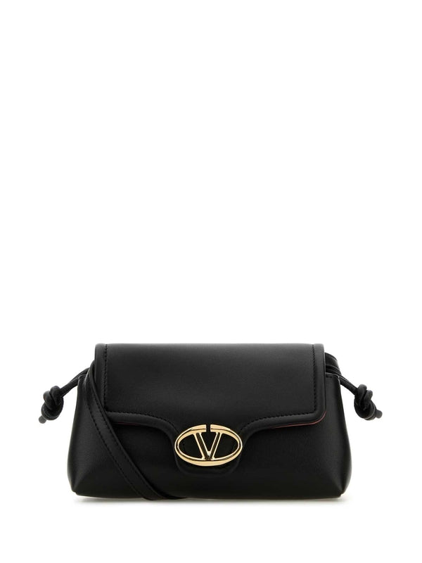 V Logo Leather Shoulder Bag