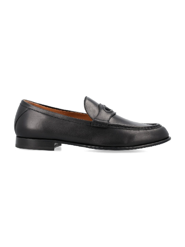 V Logo Leather Loafers