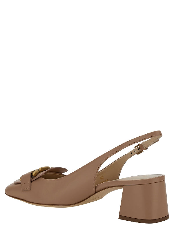 Chain Detail Leather Slingback Heels