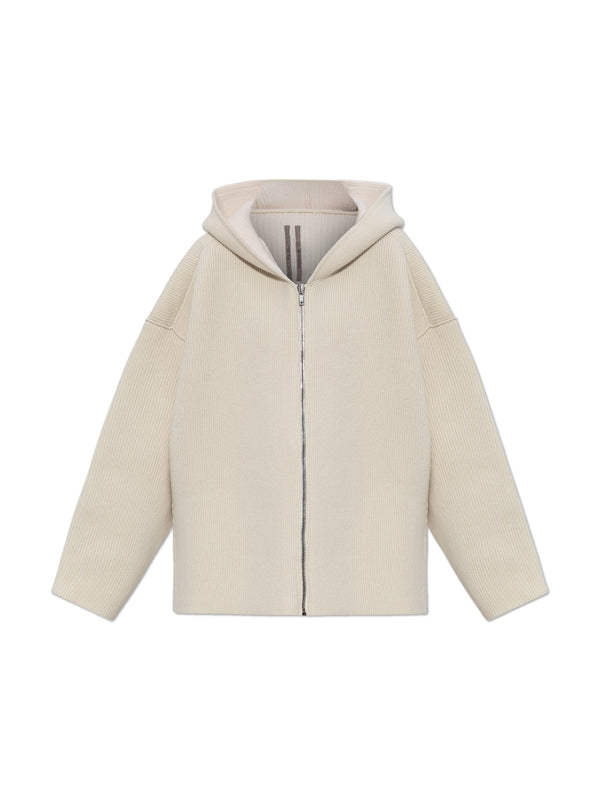 Back Logo Rib Wool Hood Cardigan