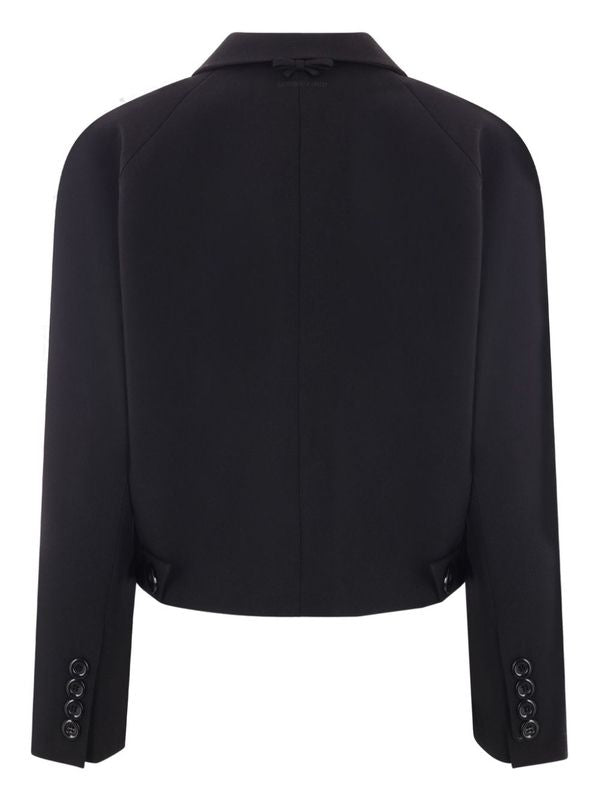 Logo Embroidered Wool Silk Cropped Jacket