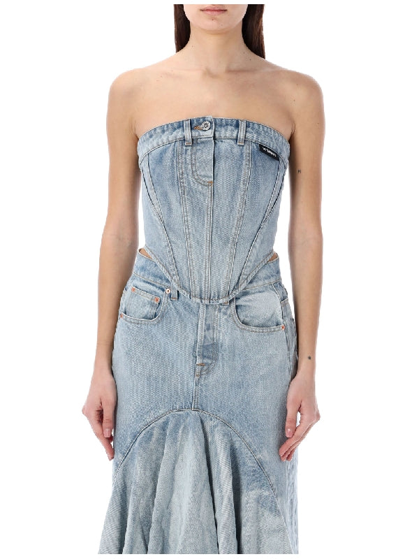 Logo Tab Detail Denim Corset Top