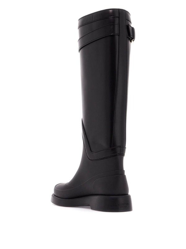 V Logo Leather Rubber High Boots