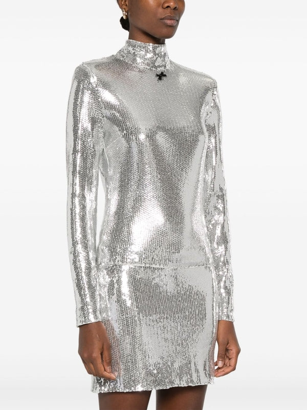 Allover Sequin Highneck Long Sleeve