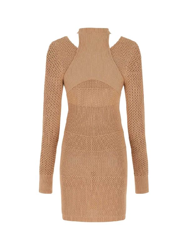 V-cut Halter-neck Viscose Knit Bodycon
  Dress