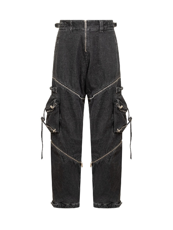 Zip Detail Denim Cargo Pants