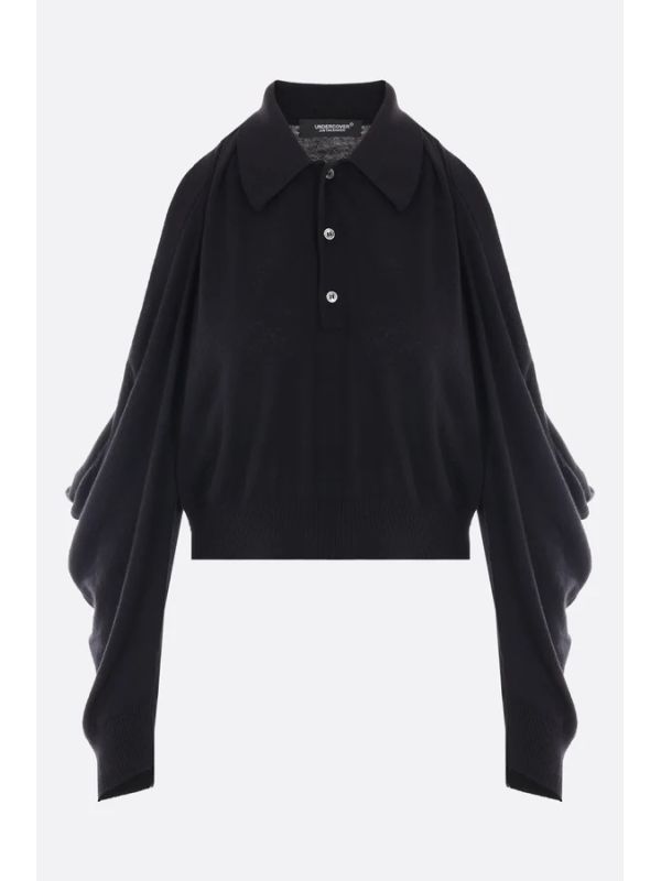 Wide Gathering Sleeve Polo Knit