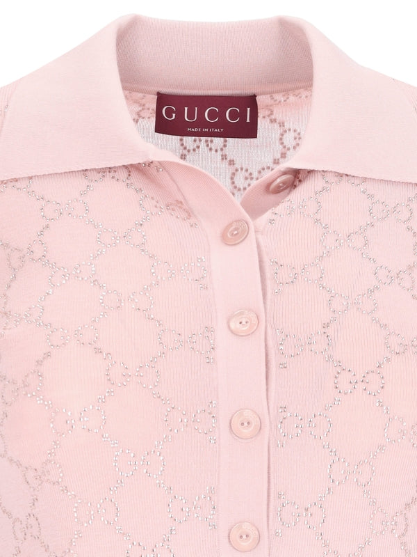 GG Rhinestone Logo Wool Polo Shirt