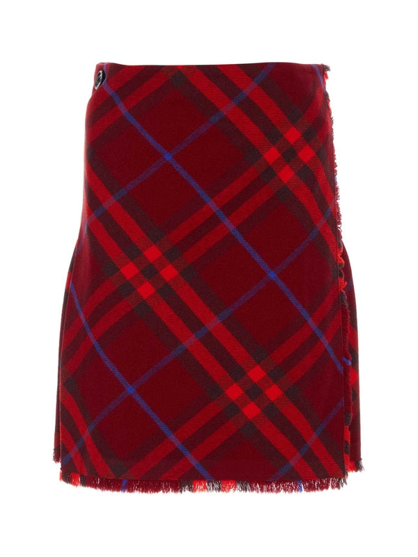 Buckle Strap Check Wool Skirt