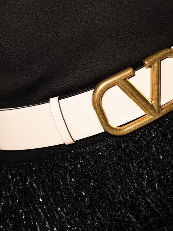 V Logo Reversible Leather Belt