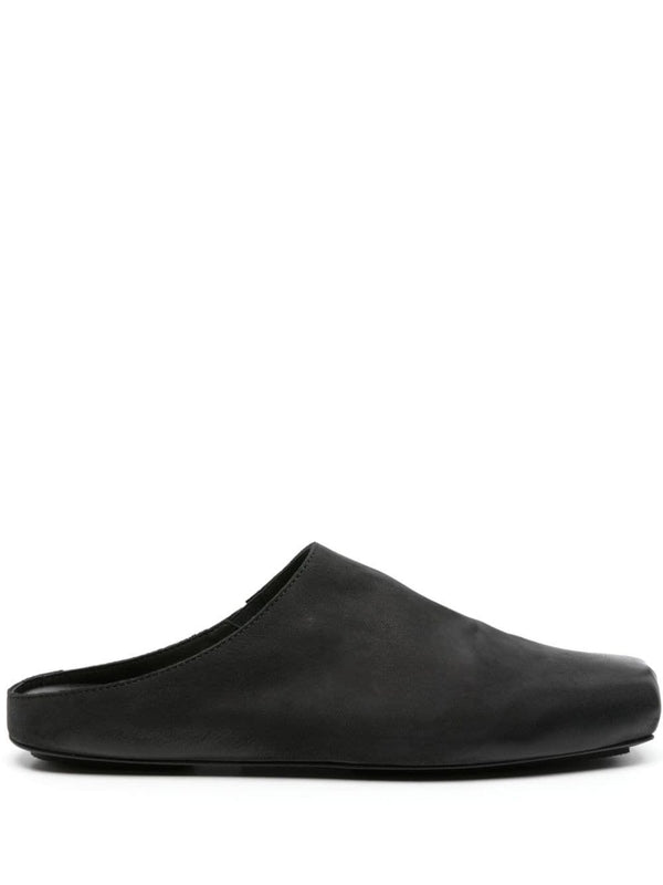 Black Leather Mules