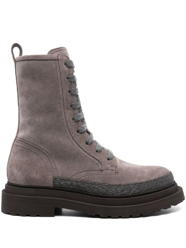 Monilli Detail Suede Lace-Up
  Boots