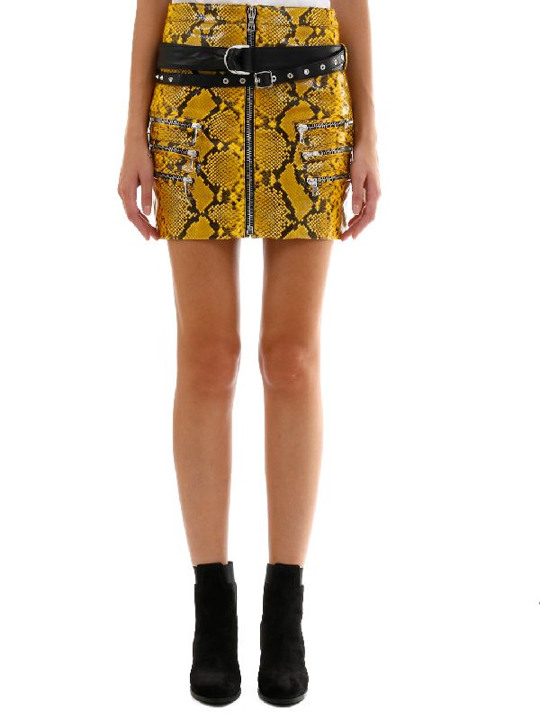 Python Skin Printed Leather Skirt