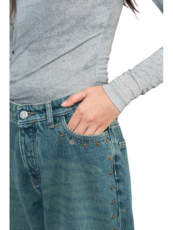 Crowd Button Stud Denim Pants